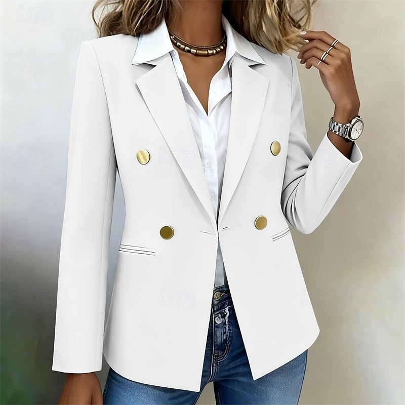Women's tailored double-breasted blazer with structured shoulders