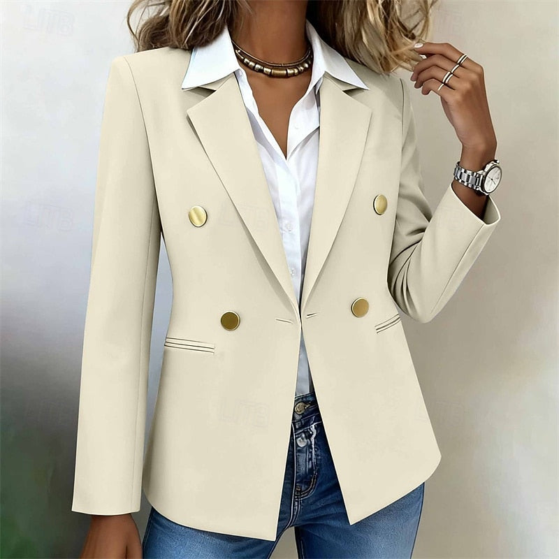 Women's tailored double-breasted blazer with structured shoulders