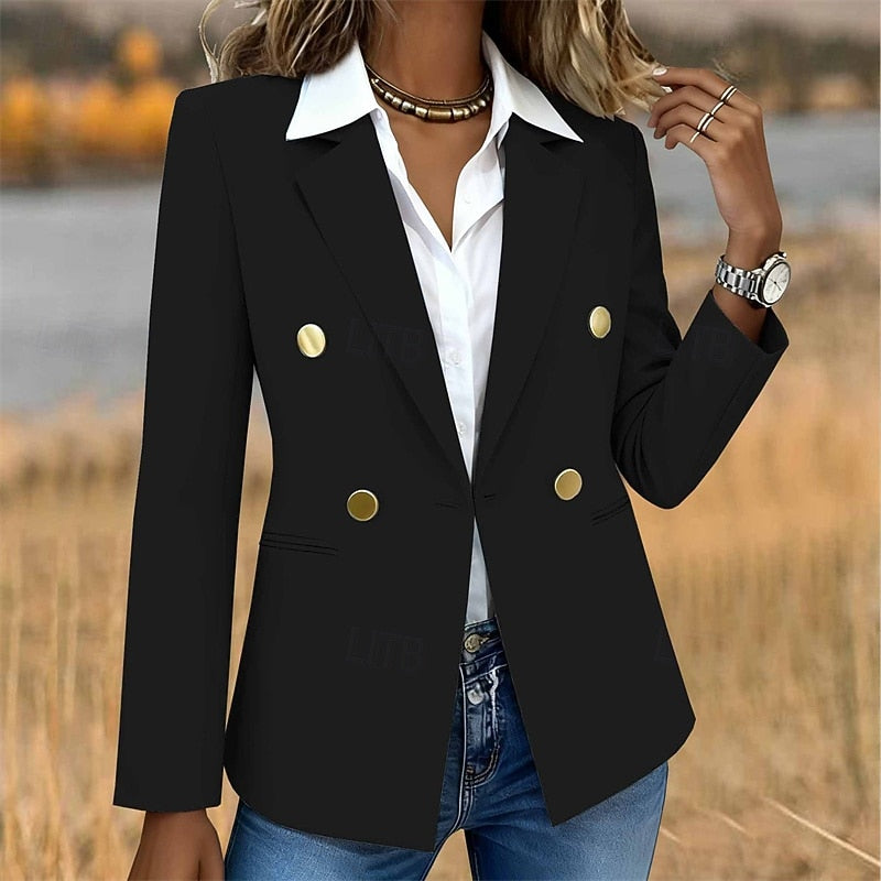 Women's tailored double-breasted blazer with structured shoulders