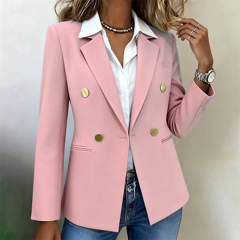Women's tailored double-breasted blazer with structured shoulders