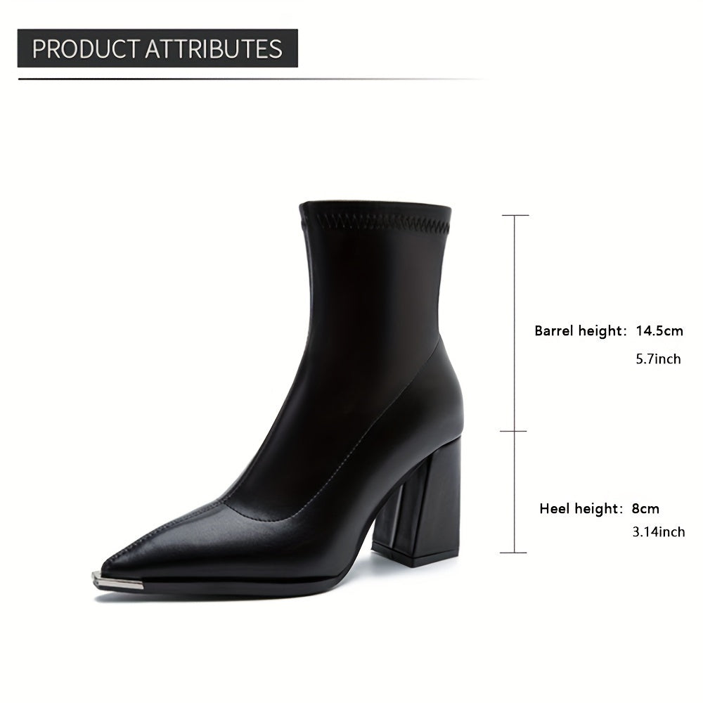 Women's pointed-toe chunky heel ankle boots with a side zip