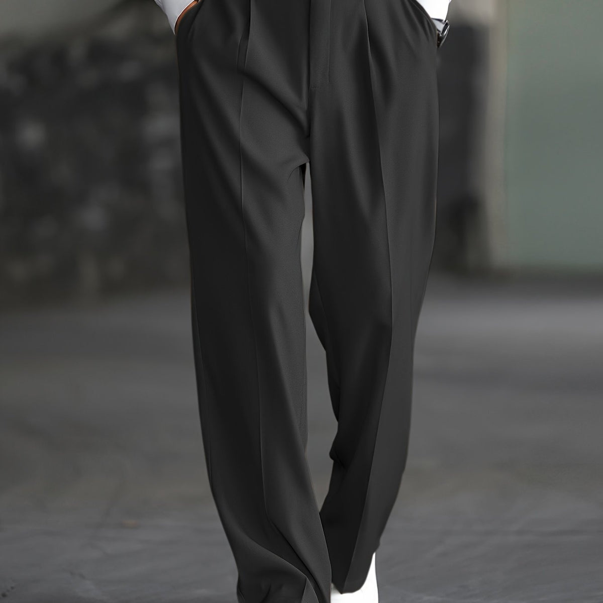 Men's black wide-leg dress trousers with a tailored, relaxed fit