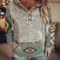 Women's grey and green western patterned hooded sweatshirt