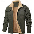 Men's army green sherpa-lined trucker jacket with fold-down collar