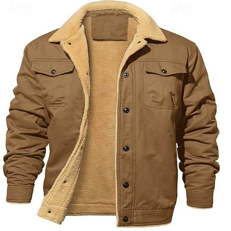 Men's sherpa-lined trucker jacket with a cozy fold-down collar