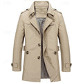 Men's beige single-breasted cotton trench coat with checked lining
