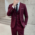 Men's tailored three-piece wedding suit with jacket, vest, and pants