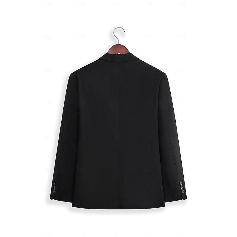 Men's tailored three-piece wedding suit with jacket, vest, and pants