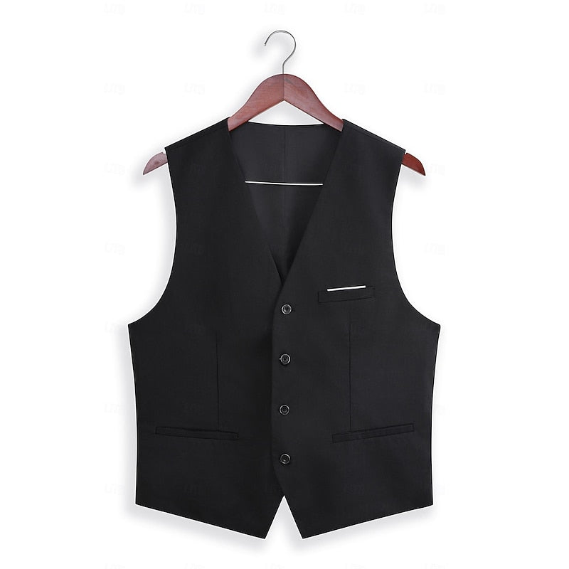 Men's tailored three-piece wedding suit with jacket, vest, and pants