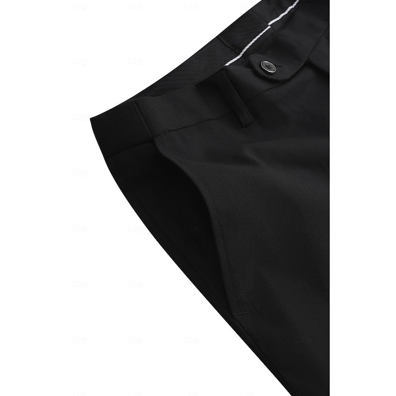 Men's tailored three-piece wedding suit with jacket, vest, and pants