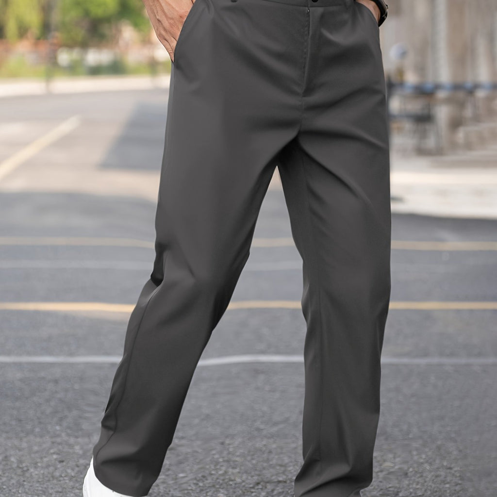 Men's tailored straight-leg dress pants, front view