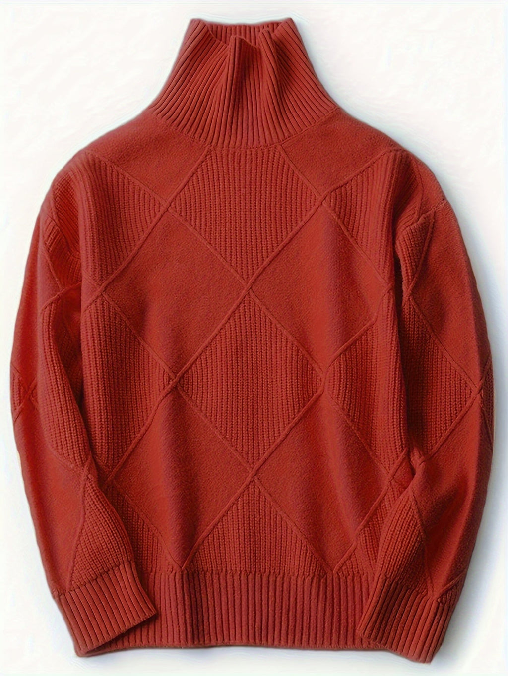 Women's textured knit turtleneck sweater with a relaxed, roomy fit