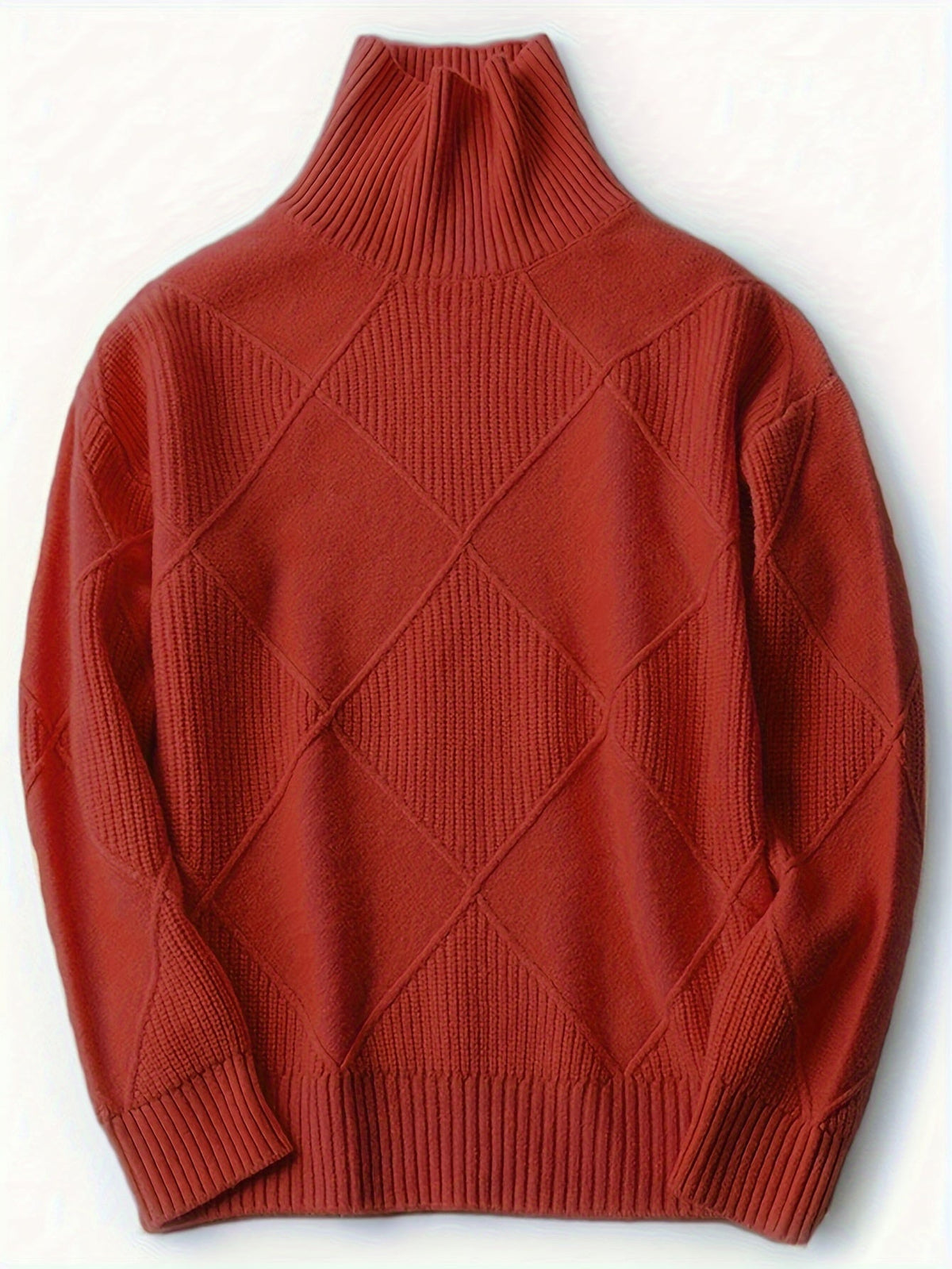 Women's textured knit turtleneck sweater with a relaxed, roomy fit