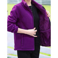 Women's fleece-lined stand collar jacket with a full zip closure