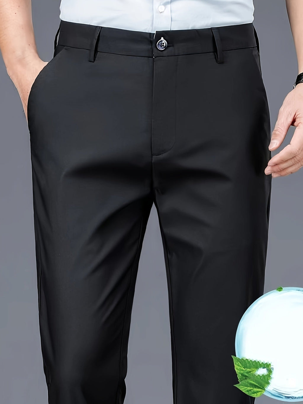 Men's tailored straight-leg stretch dress pants that resist wrinkles