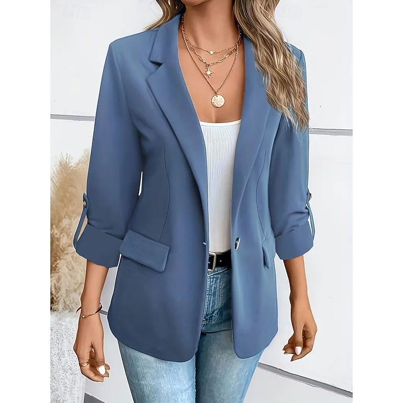 Women's tailored open-front blazer with a lightweight, relaxed fit
