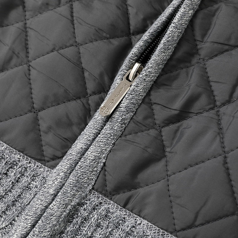 Men's quilted cardigan sweater, zip closure and stand collar detail