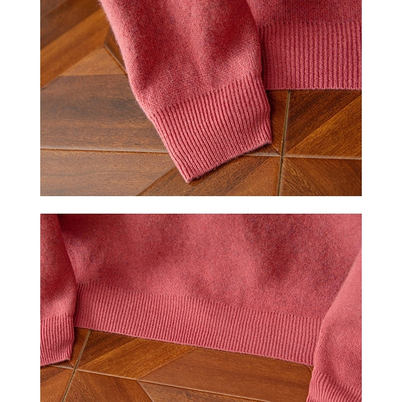 Men's red argyle crew neck sweater, close-up of the ribbed cuff and hem