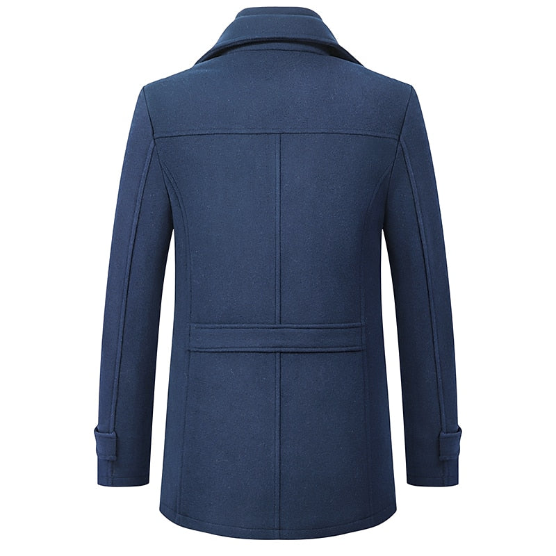 Men's wine tailored winter coat with a double-layer stand collar