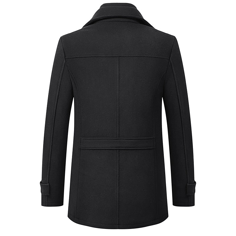 Men's wine tailored winter coat with a double-layer stand collar