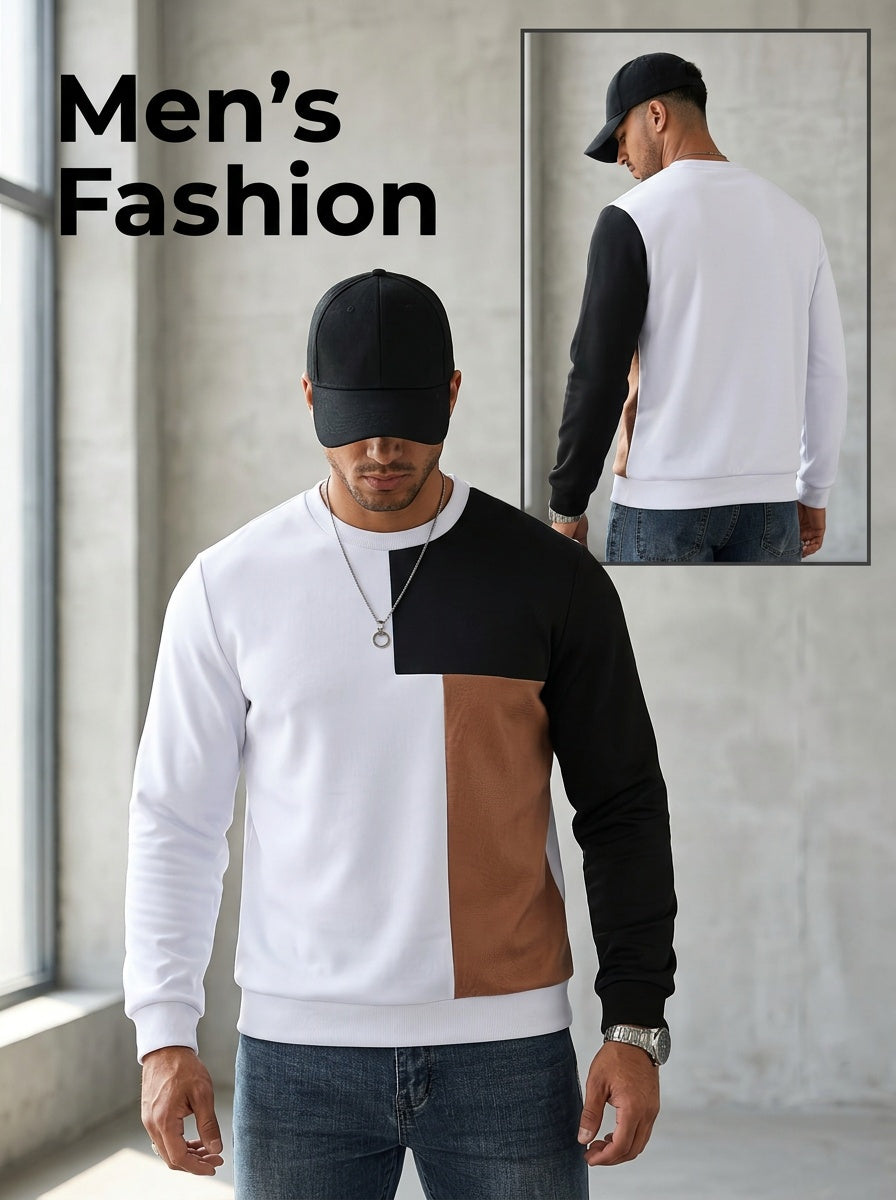 Men's color-block crewneck sweatshirt with ribbed cuffs and hem