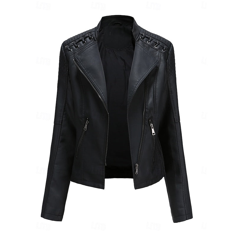 Women's sleek structured biker jacket with a tailored silhouette