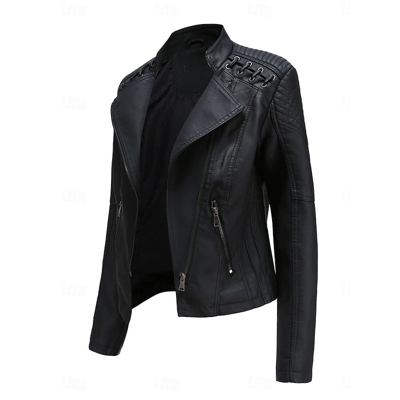 Women's sleek structured biker jacket with a tailored silhouette