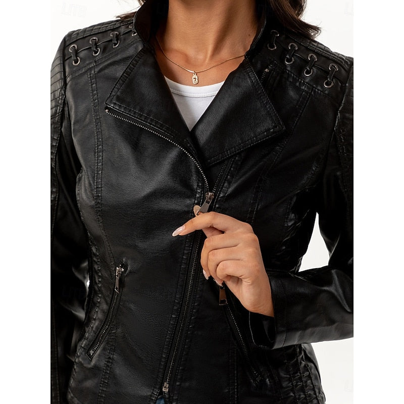 Women's sleek structured biker jacket with a tailored silhouette