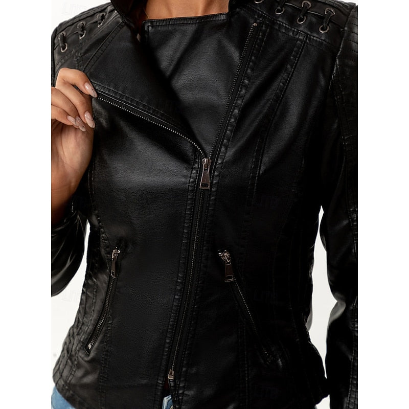 Women's sleek structured biker jacket with a tailored silhouette