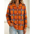Women's orange plaid cardigan with a button-front and collar