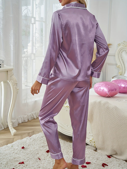 Women's malachite green long-sleeve two-piece button-up pajama set