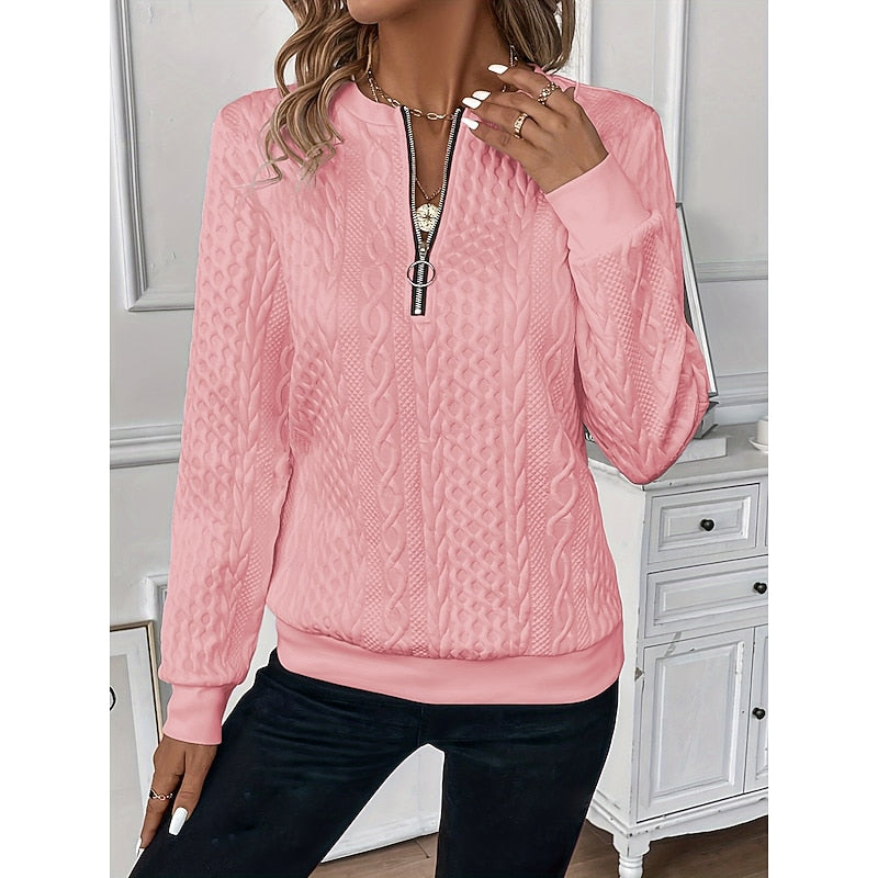 Women's relaxed-fit cable-knit quarter-zip pullover for everyday wear