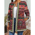 Women's green patterned duster jacket with an open-front silhouette
