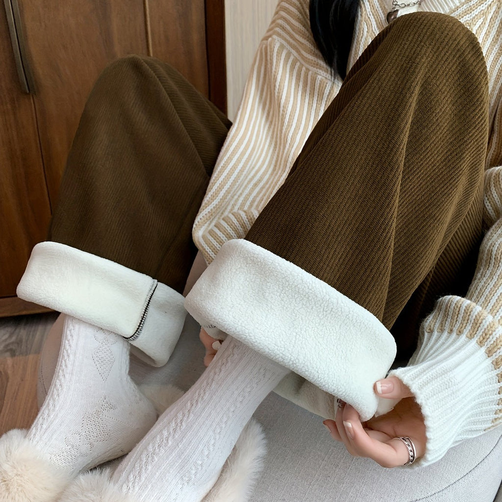 Women's ginger wide-leg lounge pants with a soft, cozy lining