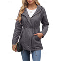 Women's hooded utility coat with an adjustable drawstring waist