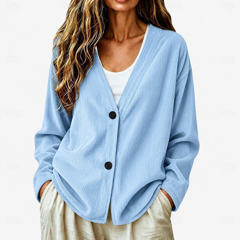 Women's sky blue relaxed-fit V-neck button cardigan