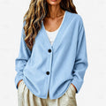 Women's sky blue relaxed-fit V-neck button cardigan