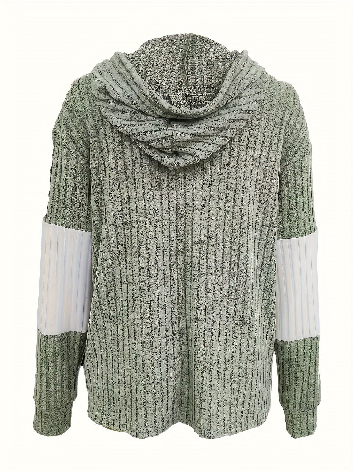 Women's light green and white color-block ribbed zip-up hoodie