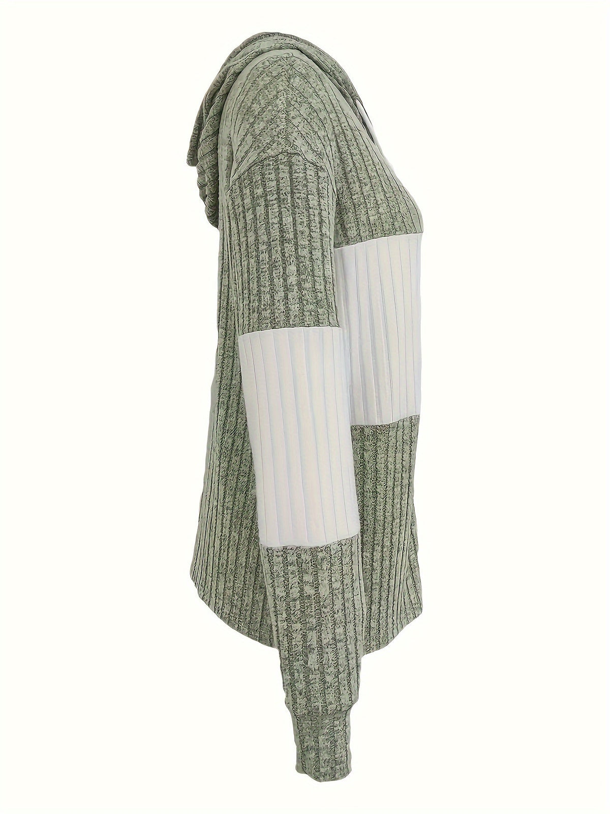 Women's light green and white color-block ribbed zip-up hoodie