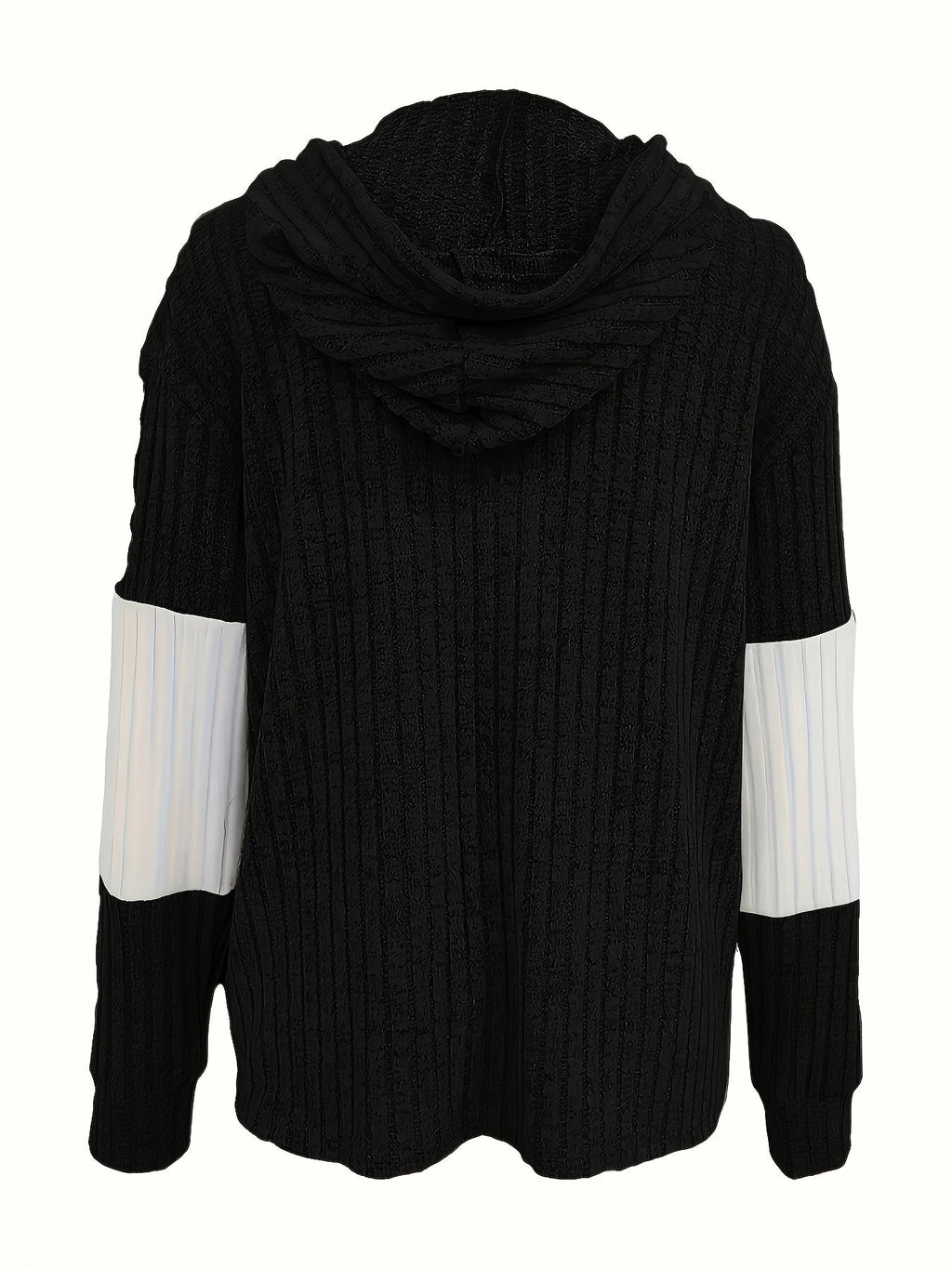 Women's black and white color-block ribbed zip-up hoodie