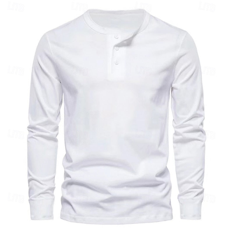 Men's long-sleeve henley shirt with button placket and casual fit