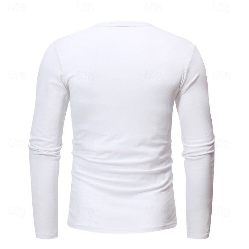 Men's long-sleeve henley shirt with button placket and casual fit