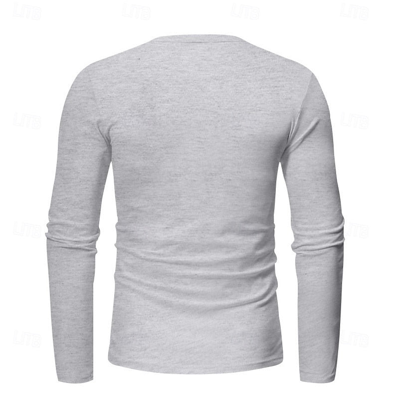 Men's long-sleeve henley shirt with button placket and casual fit