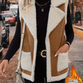 Women's rust sherpa lapel vest with open front and pockets