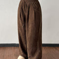 Women's dark brown wide-leg pants with an adjustable drawstring waist