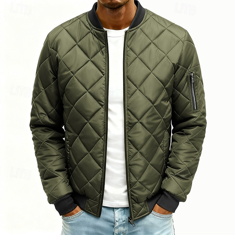 Men's quilted diamond-stitch bomber jacket with zip pockets
