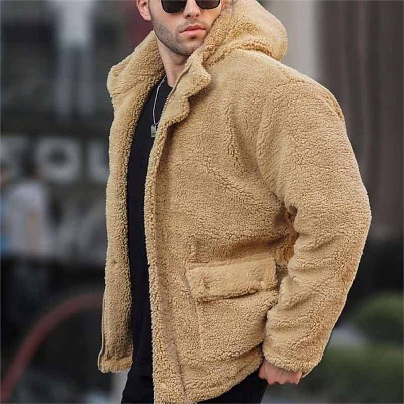 Men's relaxed-fit hooded casual jacket with front pockets for winter