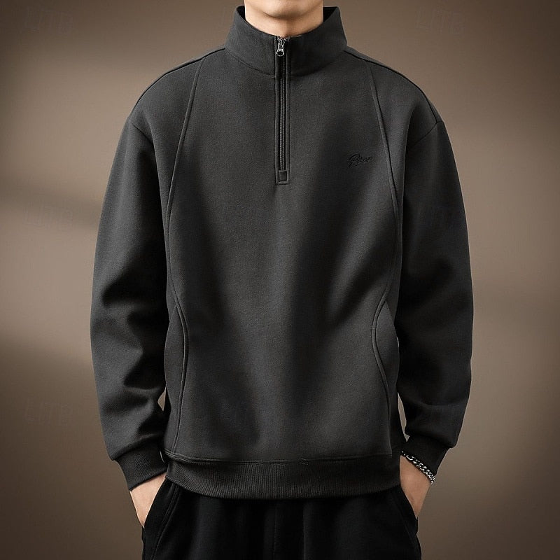 Men's dark gray quarter-zip sweatshirt with half-zip collar