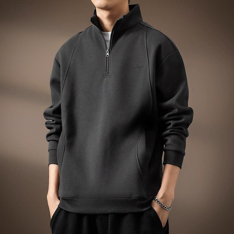 Men's black quarter-zip sweatshirt with half-zip collar