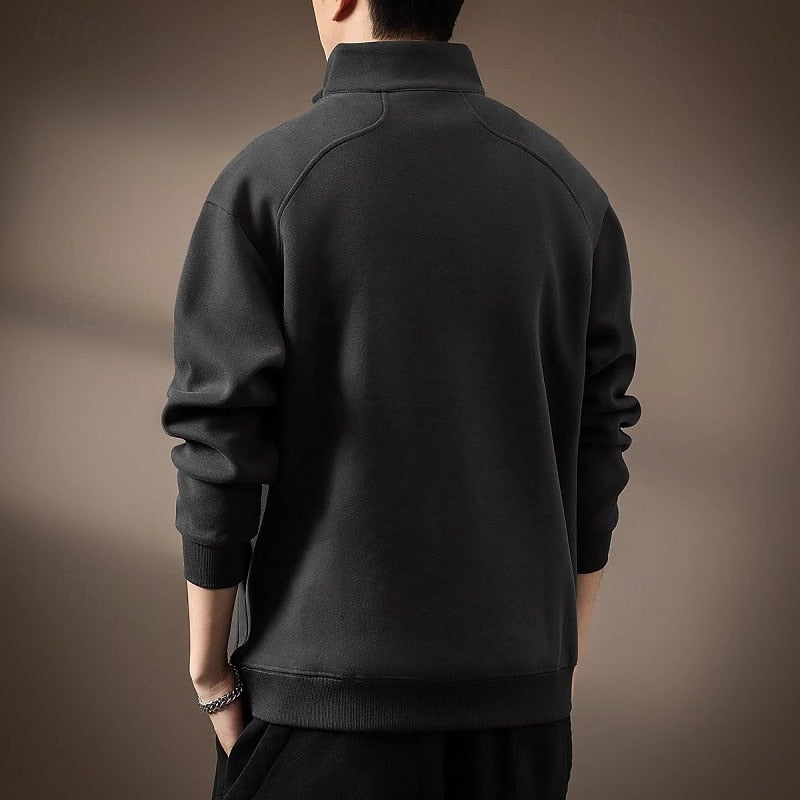Men's coffee quarter-zip sweatshirt with half-zip collar